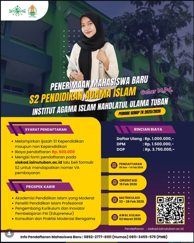 Penerimaan Mahasiswa Baru S2 Pendidikan Agama Islam IAINU Tuban